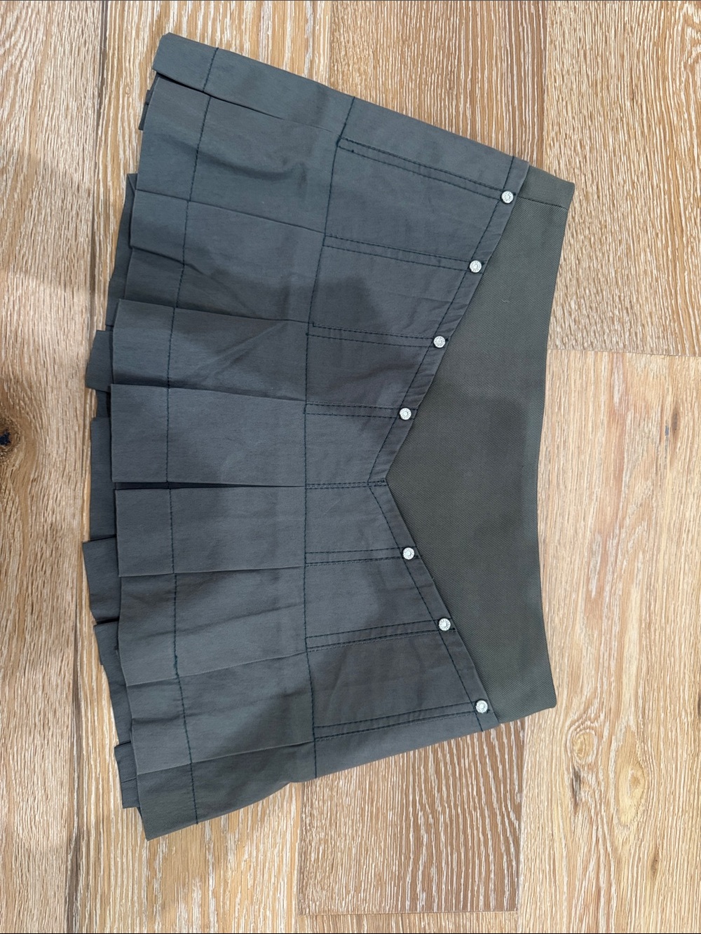 Dion Lee Gray Pleated Mini Skirt with Snap Detail